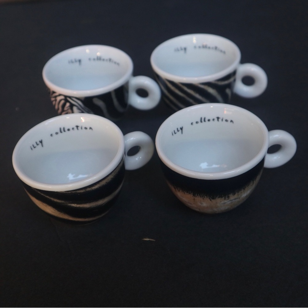 illy Roberta Pietrobelli ZEBRA art collection RARE 4 cups NO saucers